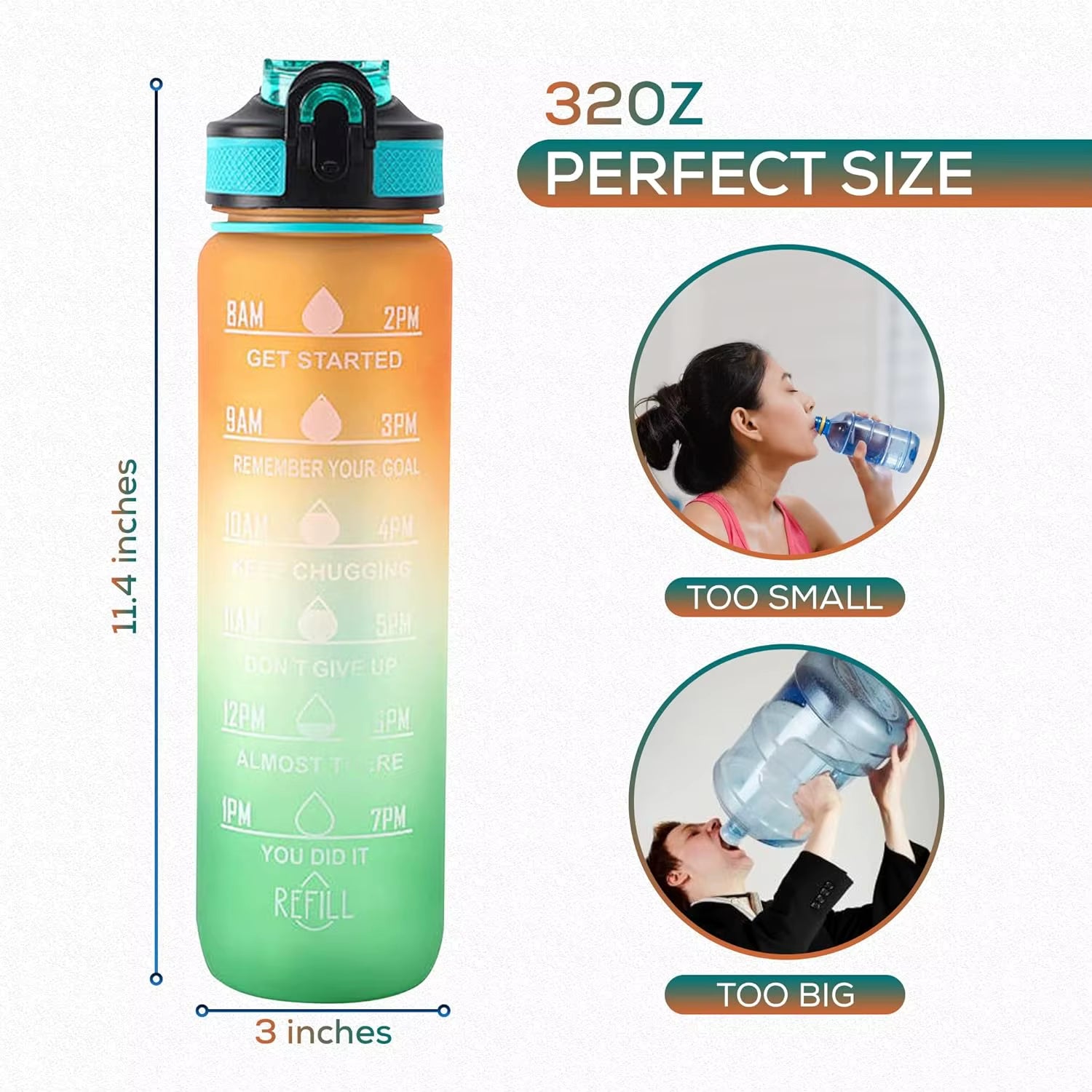 1Pc 1000Ml Large Capacity Gradient Water Bottle,Water Bottle with Straw 1 Litre Leakproof with Time Marker,For Sports Fitness